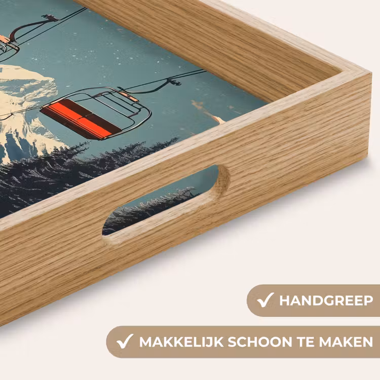 Sneeuw - Skilift - Rood - Bomen Dienblad Rechthoek middel -USP_HandgreepNL