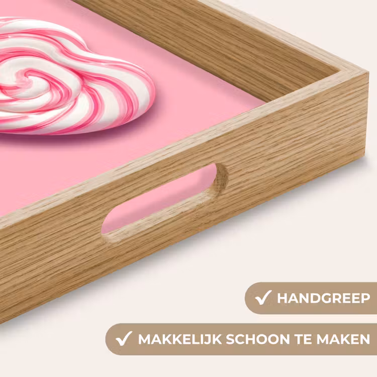Snoep - Lolly - Hart- Roze Dienblad Rechthoek middel -USP_HandgreepNL