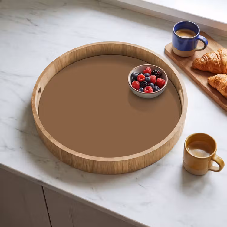 Soft - Walnut - Bruin Dienblad Rond middel 914 -sfeer2