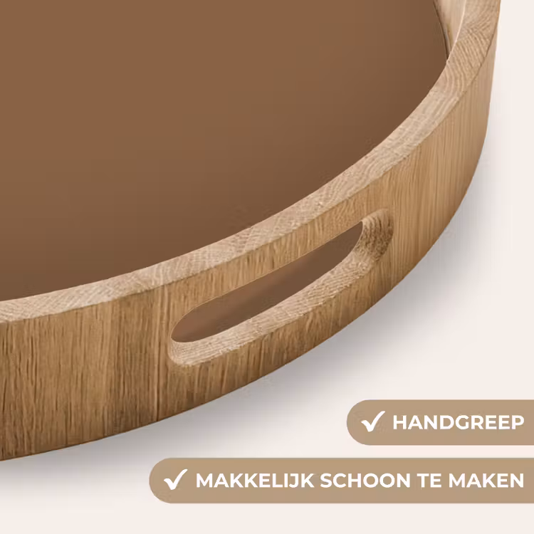 Soft - Walnut - Bruin Dienblad Rond middel 914 -USP_HandgreepNL