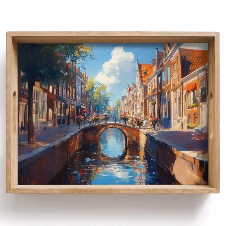 Stad - Gracht - Zon - Fietsen Dienblad Rechthoek middel -z3d_shopping