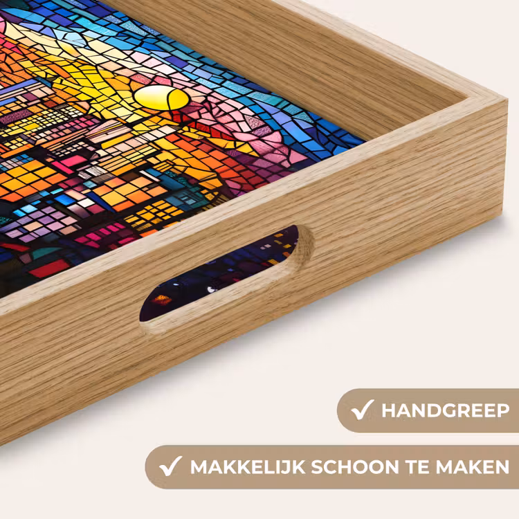 Stad - Maan - Mozaïek - Kleurrijk Dienblad Rechthoek middel -USP_HandgreepNL
