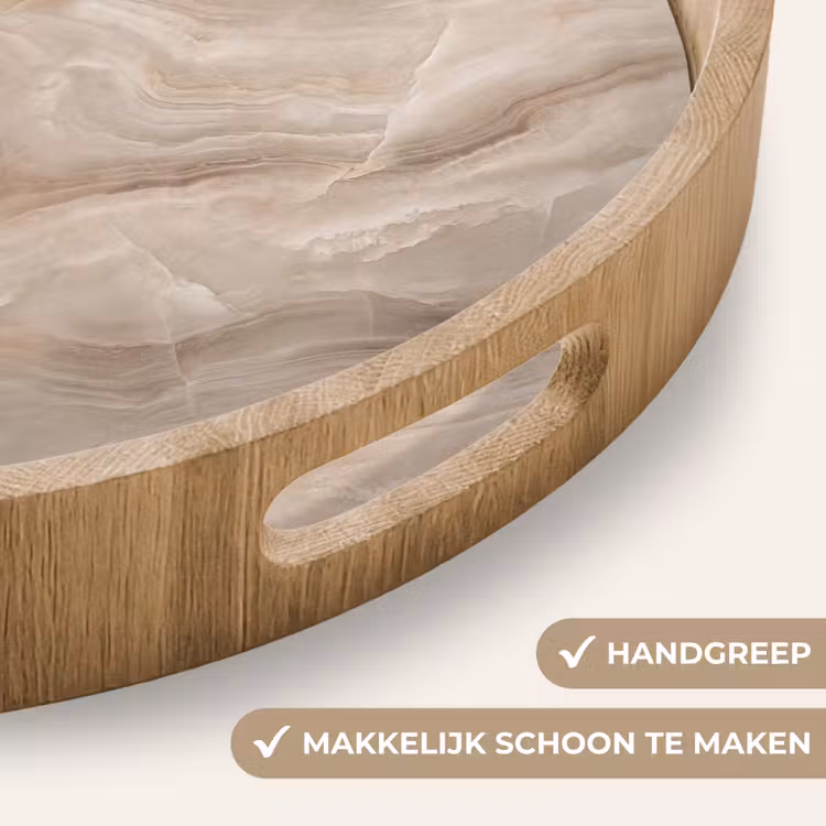 Steen - Golvend - Abstract - Beige Dienblad Rond middel -USP_HandgreepNL
