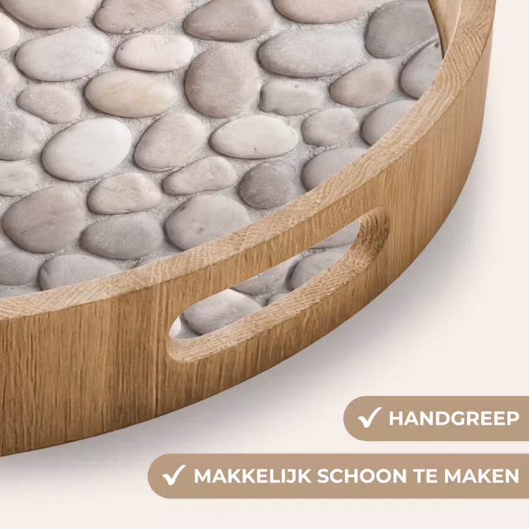 Steen - Kiezel - Natuur - Minimalistisch - Beige Dienblad Rond middel -USP_HandgreepNL