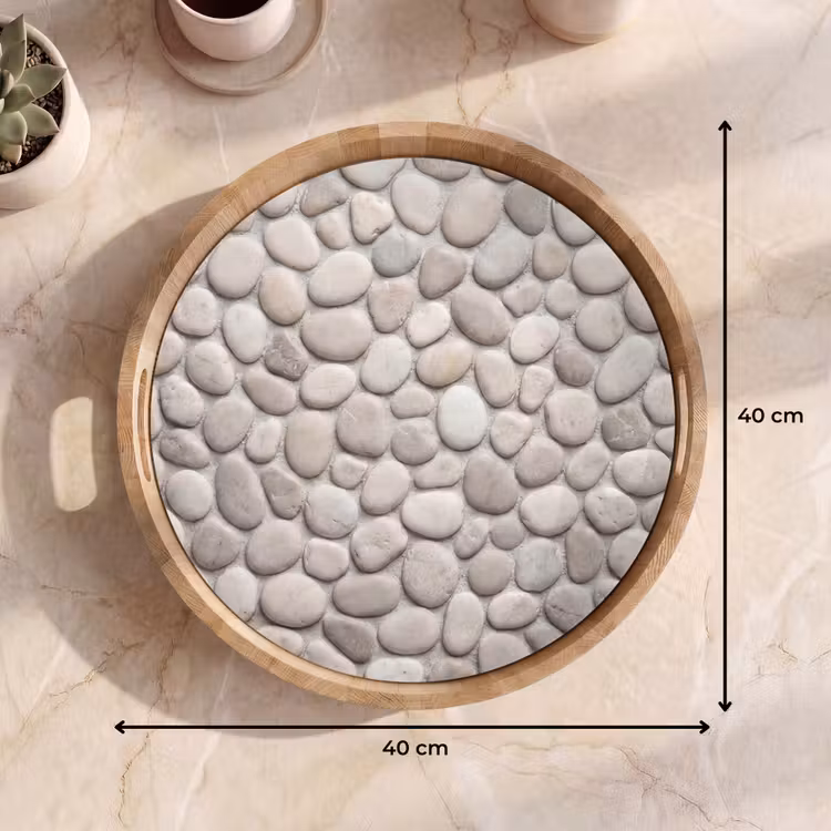 Steen - Kiezel - Natuur - Minimalistisch - Beige Dienblad Rond middel -USP_Formaat