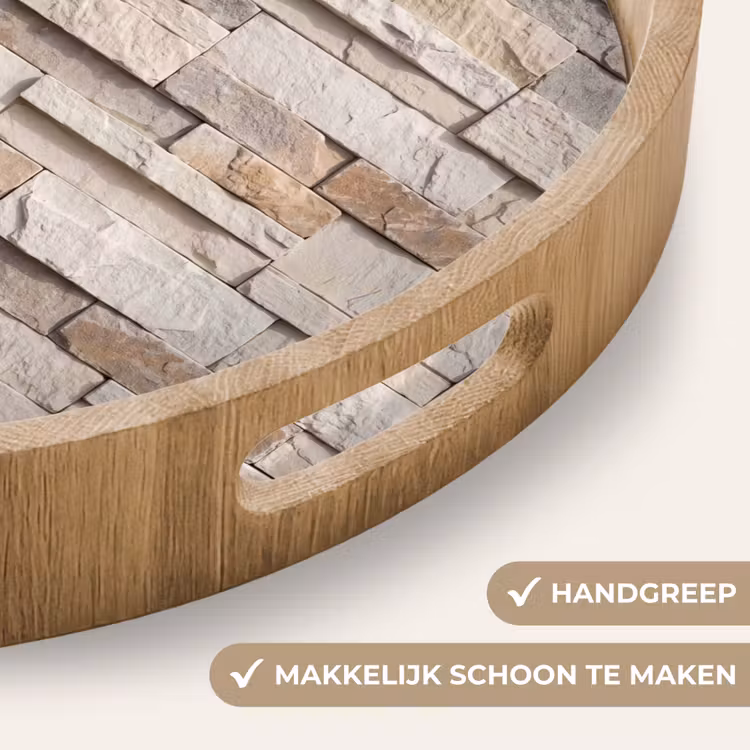 Steen - Muur - Textuur - Rustiek - Beige Dienblad Rond middel -USP_HandgreepNL
