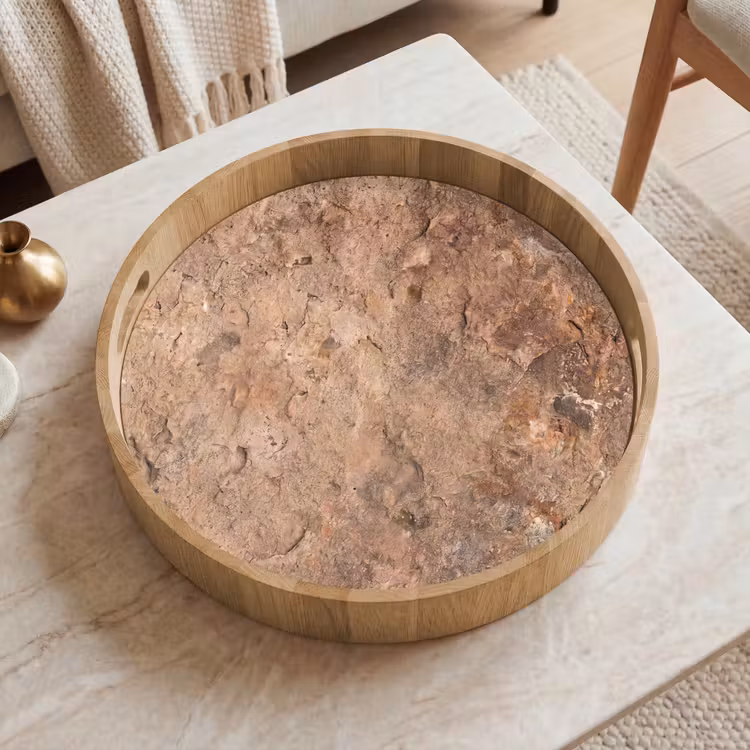 Steen - Natuur - Textuur - Abstract - Bruin Dienblad Rond middel -sfeer1