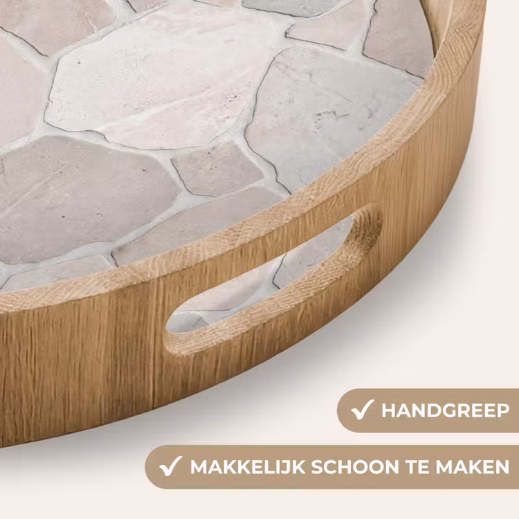 Steen - Patroon - Textuur - Beige Dienblad Rond middel -USP_HandgreepNL