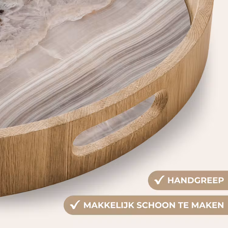 Steen - Textuur - Abstract - Beige - Wit Dienblad Rond middel -USP_HandgreepNL