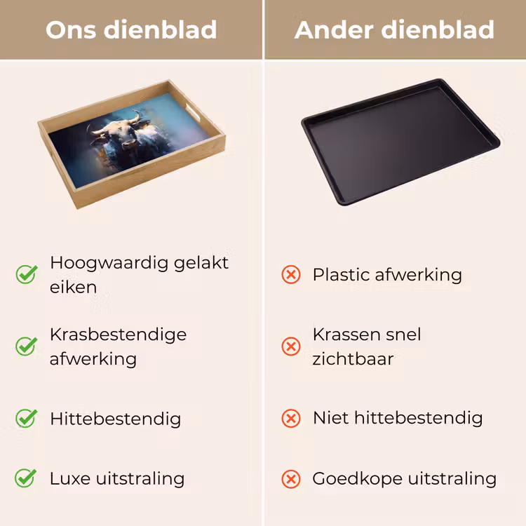 Stier - Zwart - Abstract - Horens Dienblad Rechthoek middel -USP_VergelijkingNL
