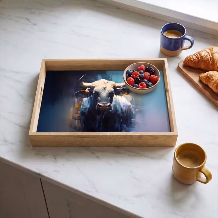 Stier - Zwart - Abstract - Horens Dienblad Rechthoek middel -sfeer2