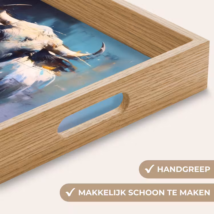 Stier - Zwart - Abstract - Horens Dienblad Rechthoek middel -USP_HandgreepNL
