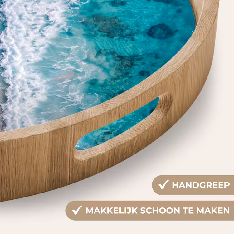 Strand - Oceaan - Golven - Roze Zand - Natuur Dienblad Rond middel -USP_HandgreepNL