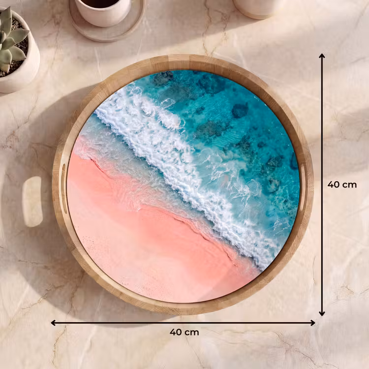 Strand - Oceaan - Golven - Roze Zand - Natuur Dienblad Rond middel -USP_Formaat