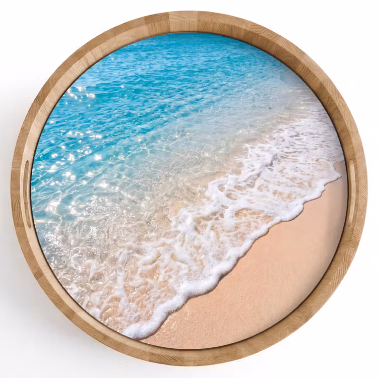 Strand - Water - Natuur - Blauw - Beige Dienblad Rond middel -z3d_shopping