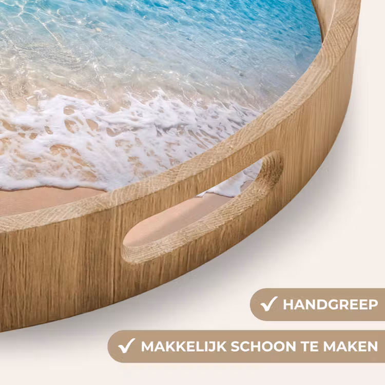 Strand - Water - Natuur - Blauw - Beige Dienblad Rond middel -USP_HandgreepNL