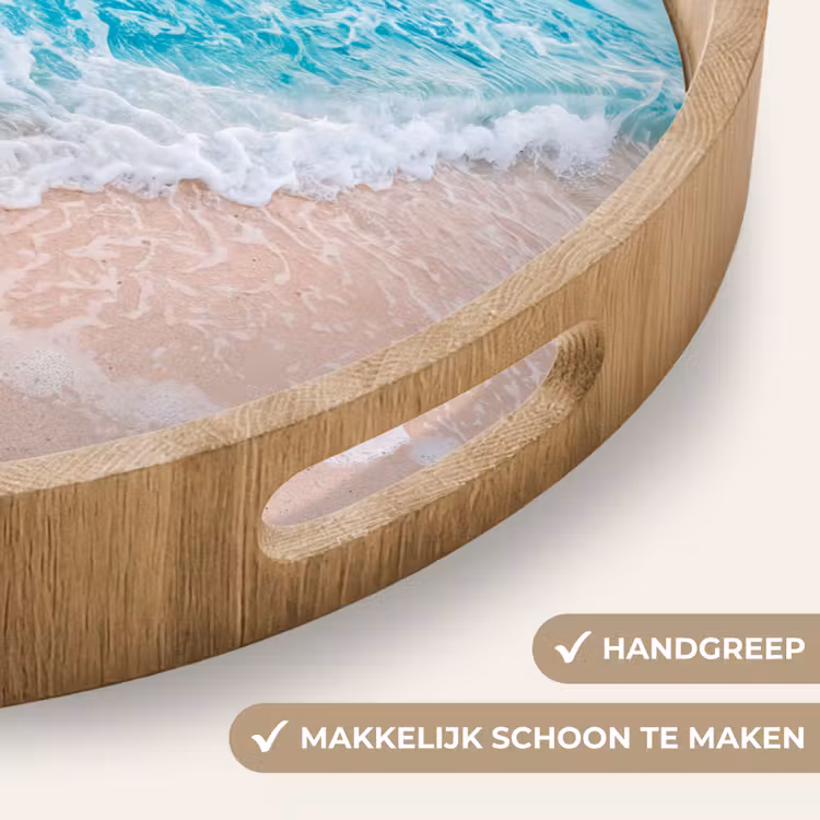 Strand - Zee - Golf - Natuur - Blauw Dienblad Rond middel -USP_HandgreepNL