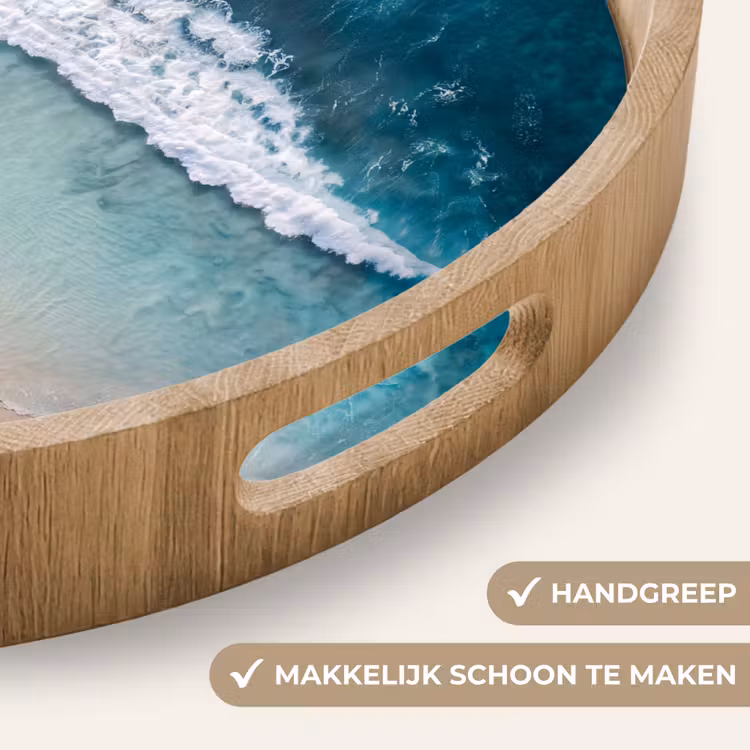 Strand - Zee - Golven - Natuur - Blauw Dienblad Rond middel -USP_HandgreepNL