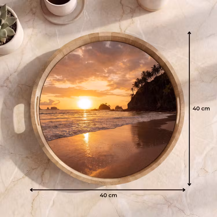 Strand - Zonsondergang - Natuur - Tropisch - Oranje Dienblad Rond middel -USP_Formaat