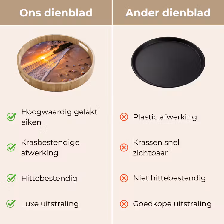 Strand - Zonsondergang - Palmbomen - Natuur - Oranje Dienblad Rond middel -USP_VergelijkingNL