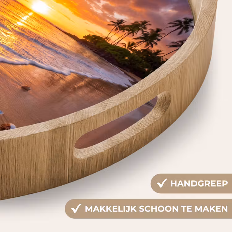 Strand - Zonsondergang - Palmbomen - Natuur - Oranje Dienblad Rond middel -USP_HandgreepNL
