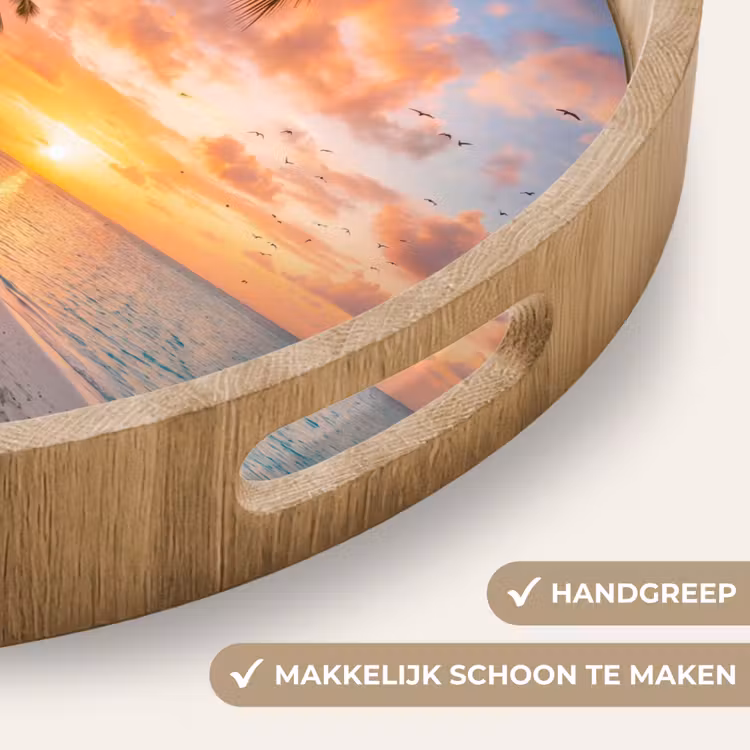 Strand - Zonsondergang - Palmbomen - Tropisch - Natuur Dienblad Rond middel -USP_HandgreepNL