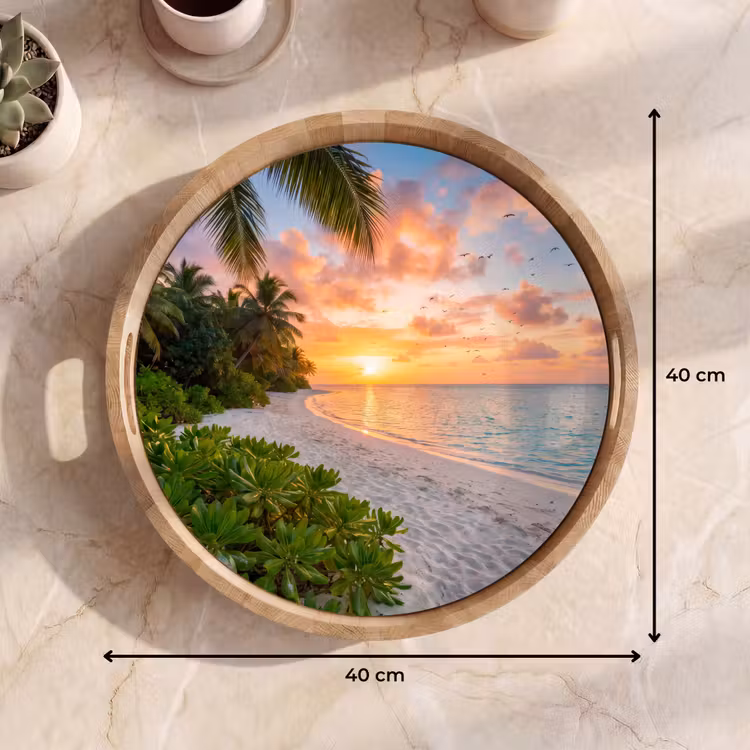 Strand - Zonsondergang - Palmbomen - Tropisch - Natuur Dienblad Rond middel -USP_Formaat