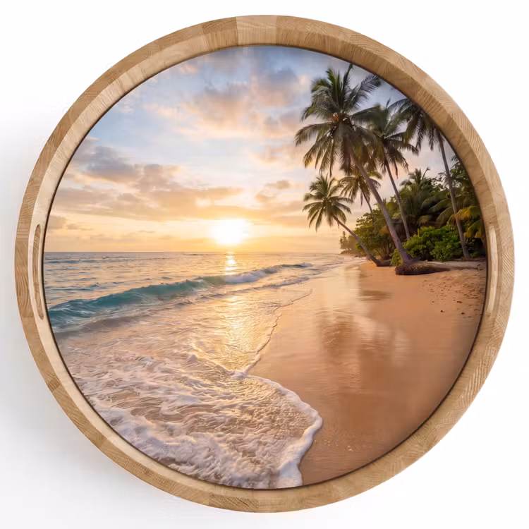 Strand - Zonsondergang - Tropisch - Natuur - Goud Dienblad Rond middel -z3d_shopping
