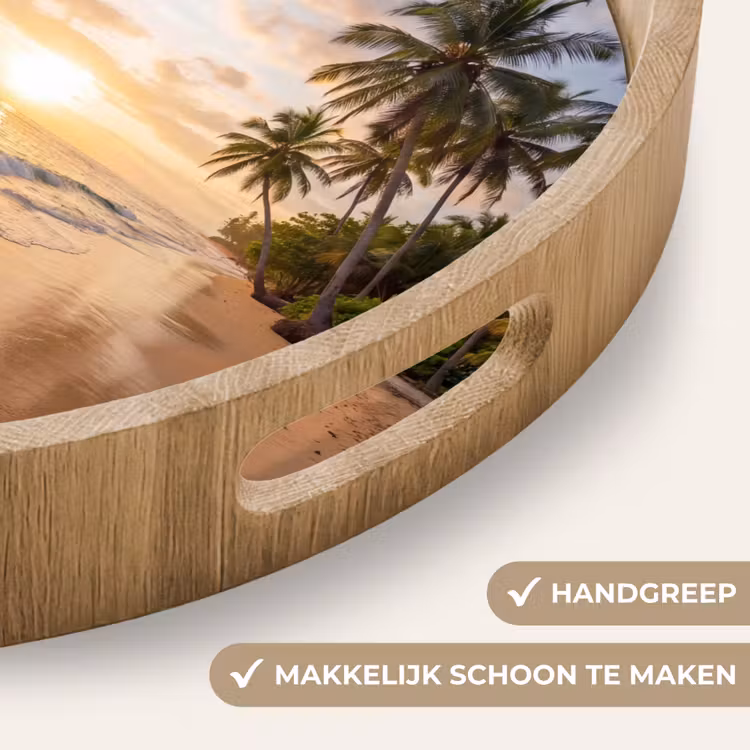 Strand - Zonsondergang - Tropisch - Natuur - Goud Dienblad Rond middel -USP_HandgreepNL