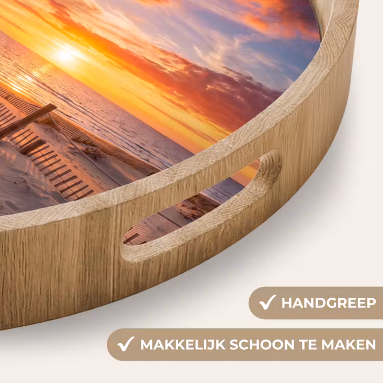 Strand - Zonsondergang - Zee - Natuur - Oranje Dienblad Rond middel -USP_HandgreepNL
