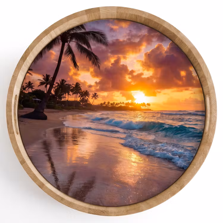 Strand - Zonsopgang - Tropisch - Natuur - Oranje Dienblad Rond middel -z3d_shopping