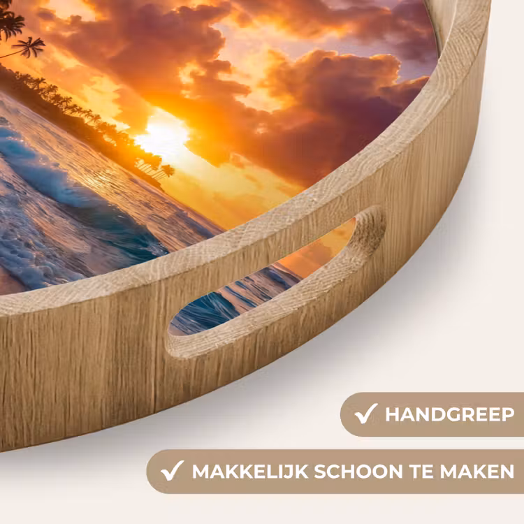 Strand - Zonsopgang - Tropisch - Natuur - Oranje Dienblad Rond middel -USP_HandgreepNL