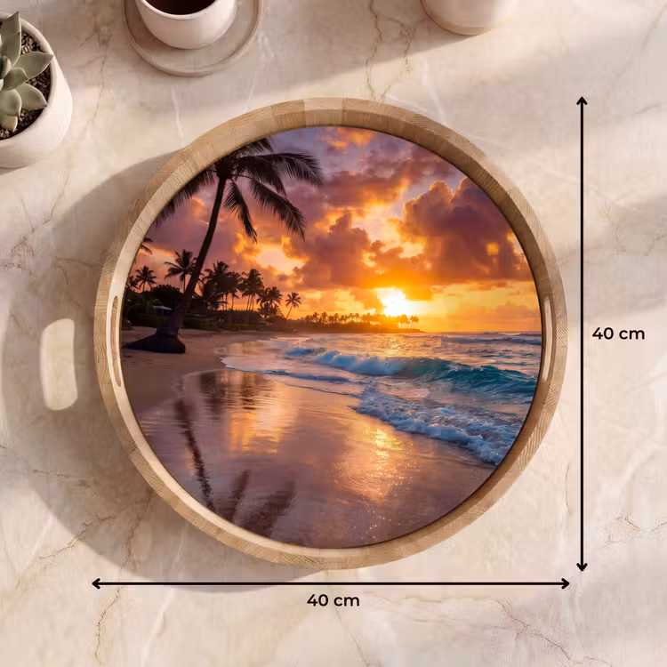 Strand - Zonsopgang - Tropisch - Natuur - Oranje Dienblad Rond middel -USP_Formaat