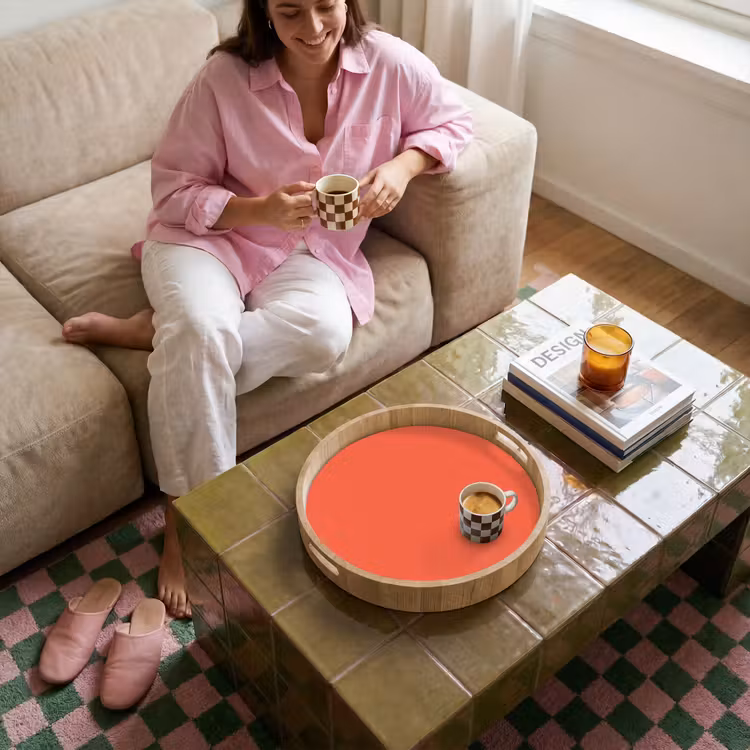 Sunset - Salmon - Oranje Dienblad Rond middel 914 -sfeer3