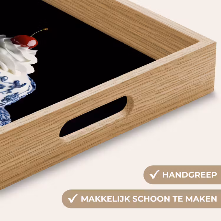 Taart - Slagroom - Kers - Bord - Delfts blauw Dienblad Rechthoek middel -USP_HandgreepNL