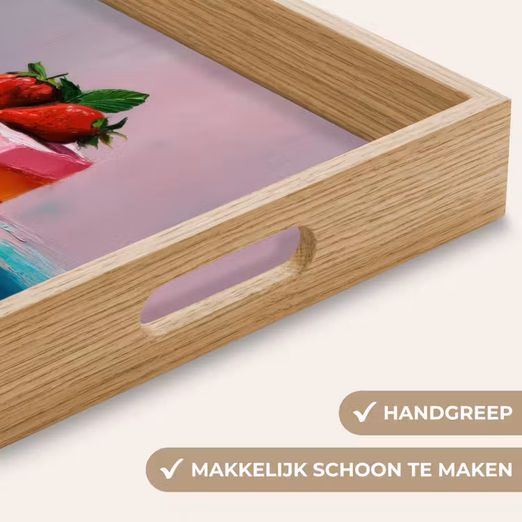 Taartje - Aardbeien - Glazuur - Kleurrijk Dienblad Rechthoek middel -USP_HandgreepNL