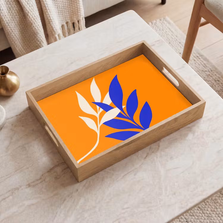 Takken - Bladeren - Minimalistisch - Blauw Dienblad Rechthoek middel -sfeer1