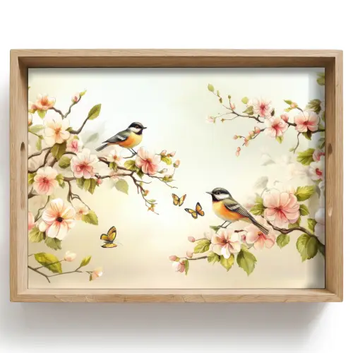 Takken - Bloemen - Vogeltjes - Roze Dienblad Rechthoek middel -z3d_shopping