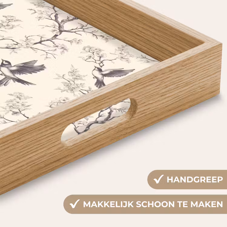 Takken - Vogels - Beige Dienblad Rechthoek middel 911 -USP_HandgreepNL