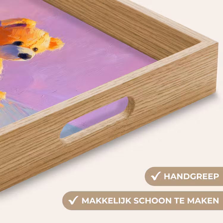 Teddybeer - Schaduw - Penseelstreken - Paars Dienblad Rechthoek middel -USP_HandgreepNL