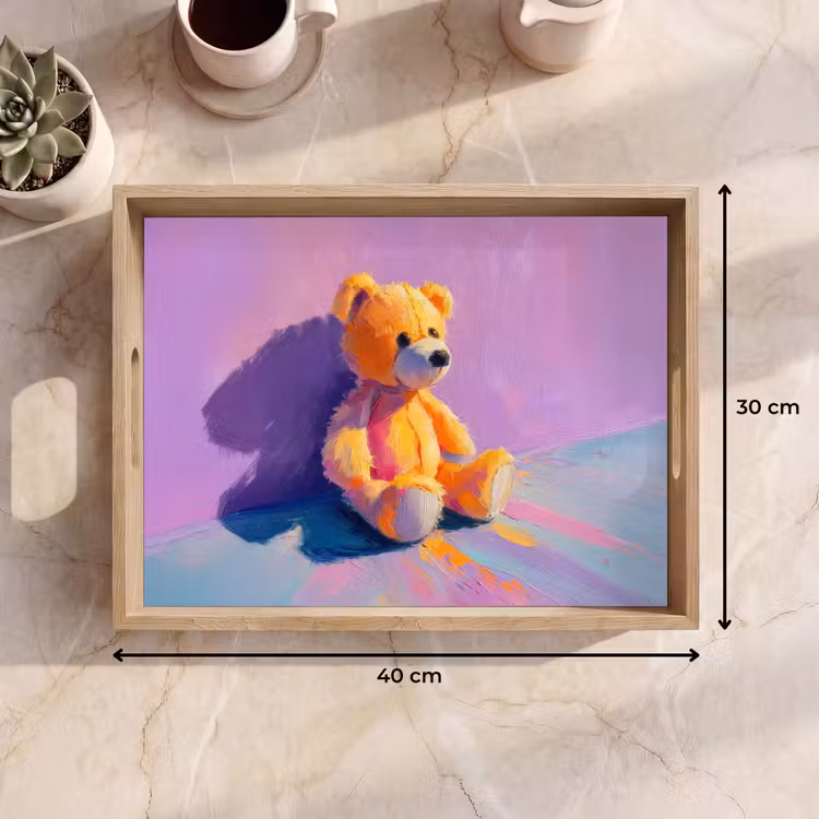 Teddybeer - Schaduw - Penseelstreken - Paars Dienblad Rechthoek middel -USP_Formaat