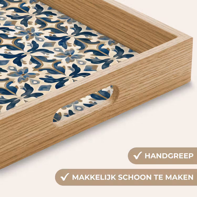 Tegel - Patroon - Blauw - Beige Dienblad Rechthoek middel 911 -USP_HandgreepNL