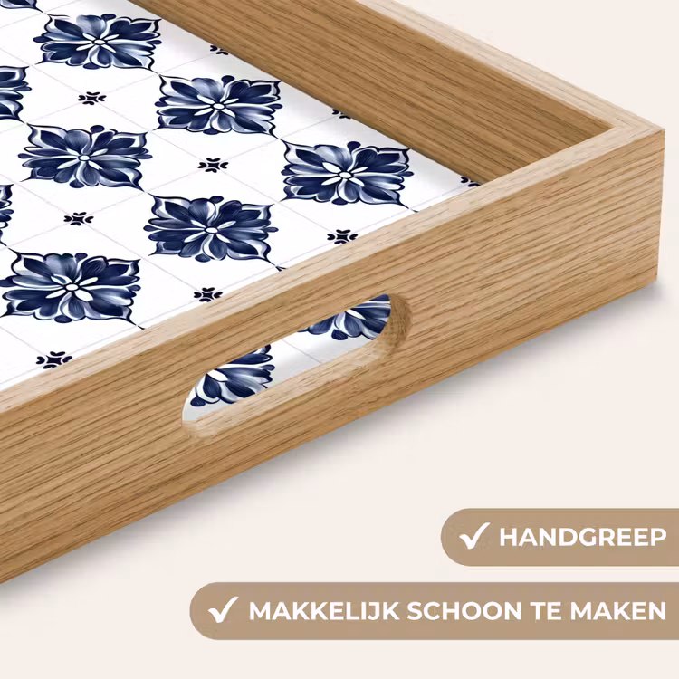 Tegelmotief - Blauw - Wit - Bloem Dienblad Rechthoek middel 911 -USP_HandgreepNL