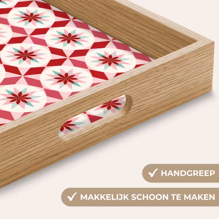 Tegelpatroon - Sterren - Retro - Roze - Mintgroen Dienblad Rechthoek middel 911 -USP_HandgreepNL
