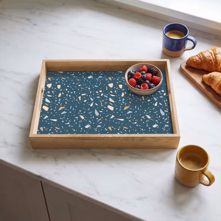 Terrazzo -  Patroon - Kleurrijk - Diep blauw Dienblad Rechthoek middel 911 -sfeer2
