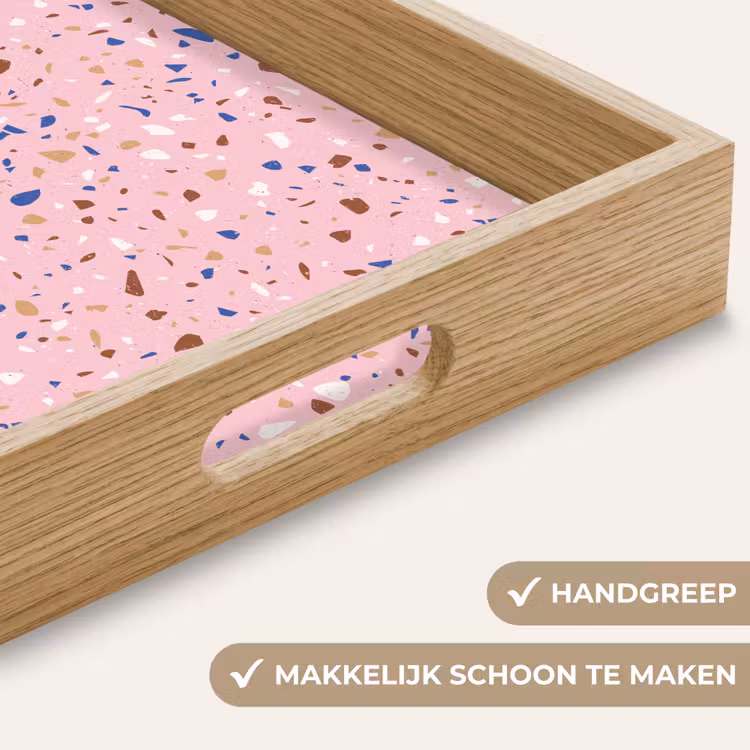 Terrazzo -  Patroon - Kleurrijk - Roze Dienblad Rechthoek middel 911 -USP_HandgreepNL
