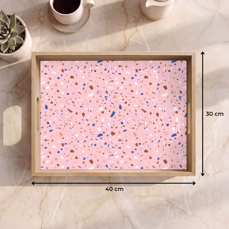 Terrazzo -  Patroon - Kleurrijk - Roze Dienblad Rechthoek middel 911 -USP_Formaat
