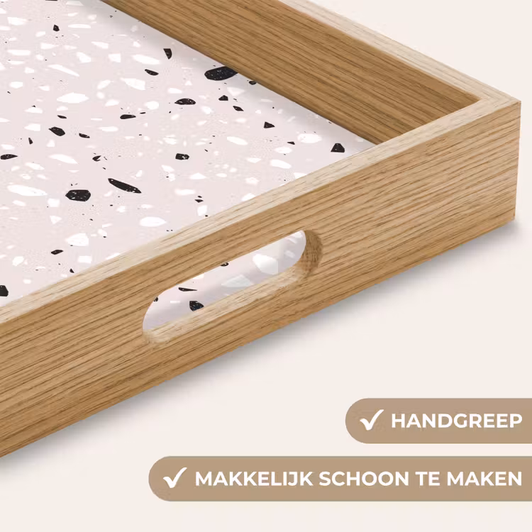 Terrazzo - Patroon - Zacht - Zwart - Wit Dienblad Rechthoek middel 911 -USP_HandgreepNL