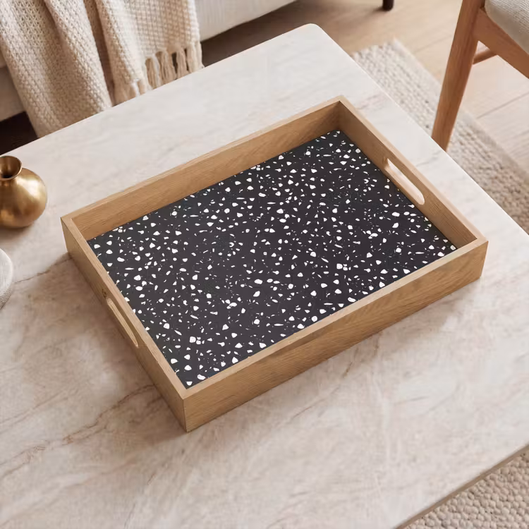 Terrazzo -  Patroon - Zwart - Wit Dienblad Rechthoek middel 911 -sfeer1