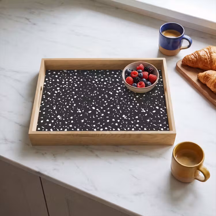 Terrazzo -  Patroon - Zwart - Wit Dienblad Rechthoek middel 911 -sfeer2